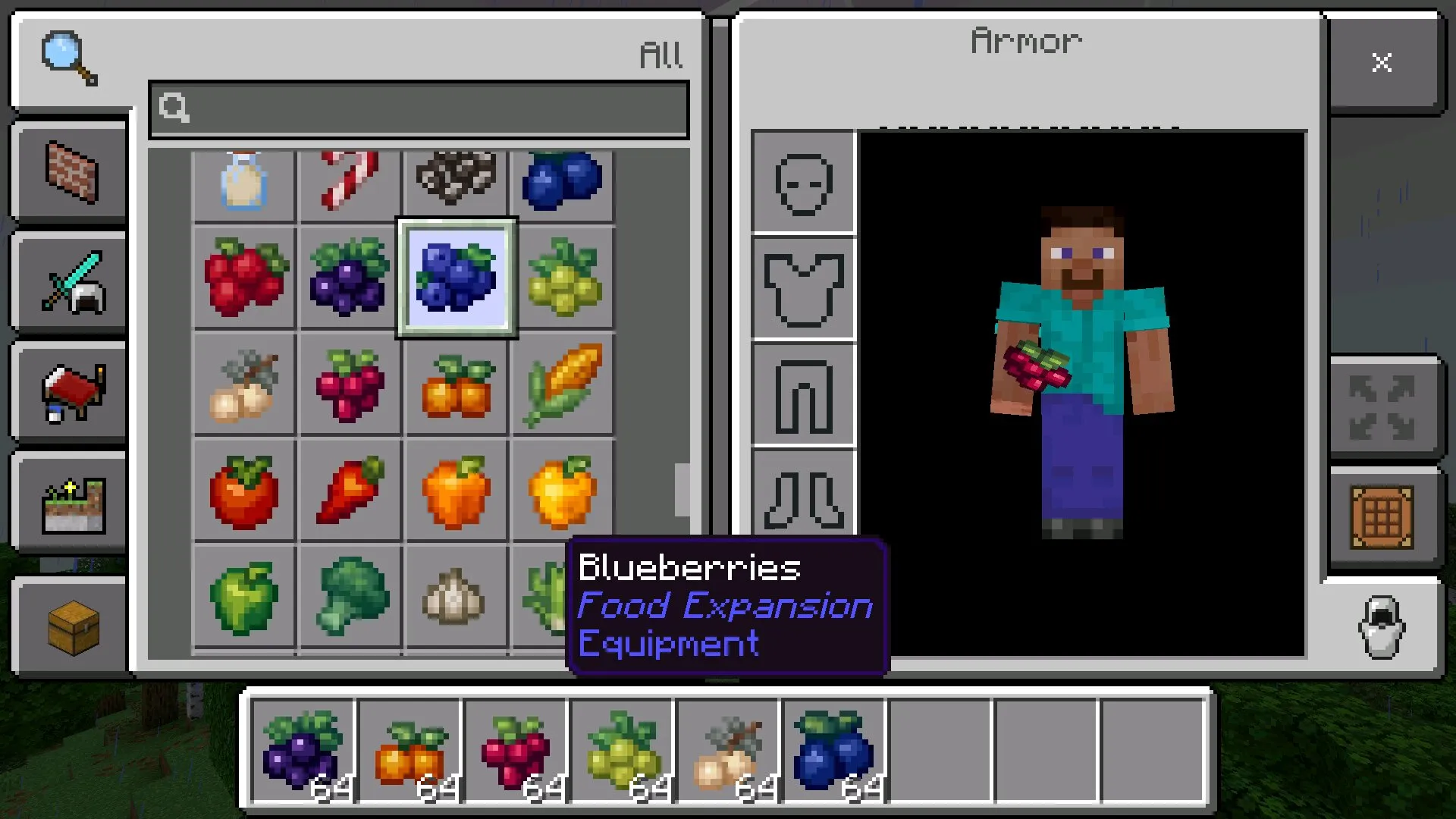 Инвентарь из мода на фрукты в Майнкрафт ПЕ