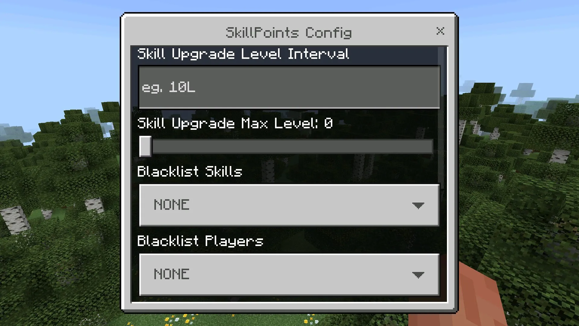 Настройки из мода на прокачку навыков в Майнкрафт ПЕ