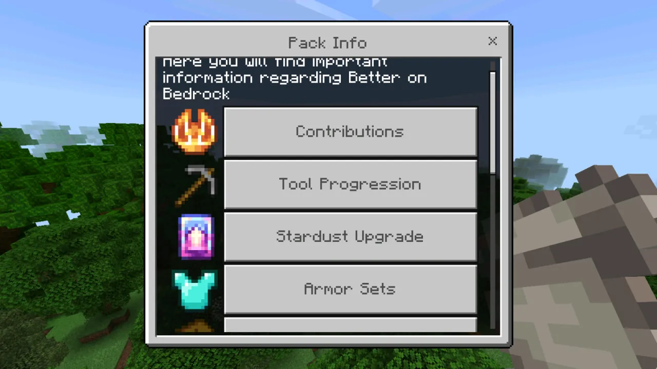 Информация из Мода Better on Bedrock для Майнкрафт ПЕ