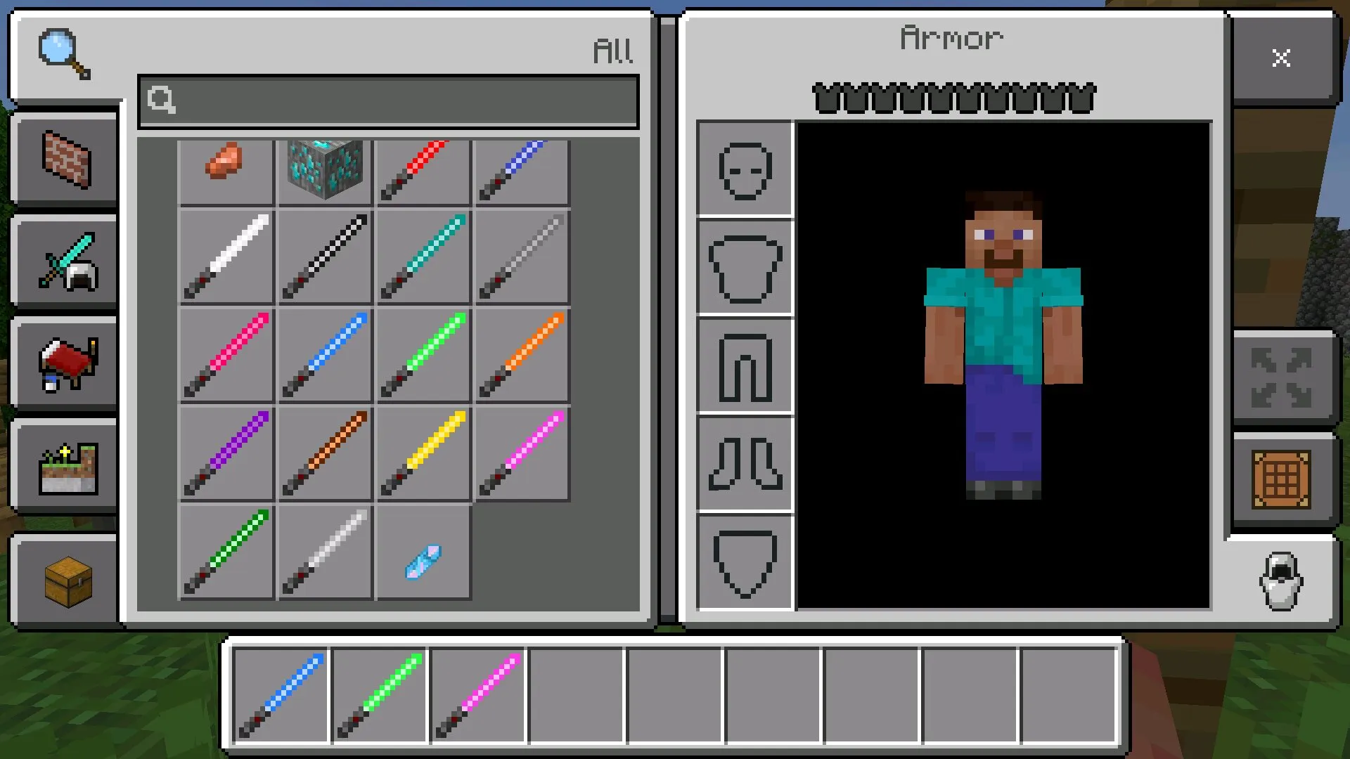 Инвентарь из мода на световые мечи на Майнкрафт ПЕ