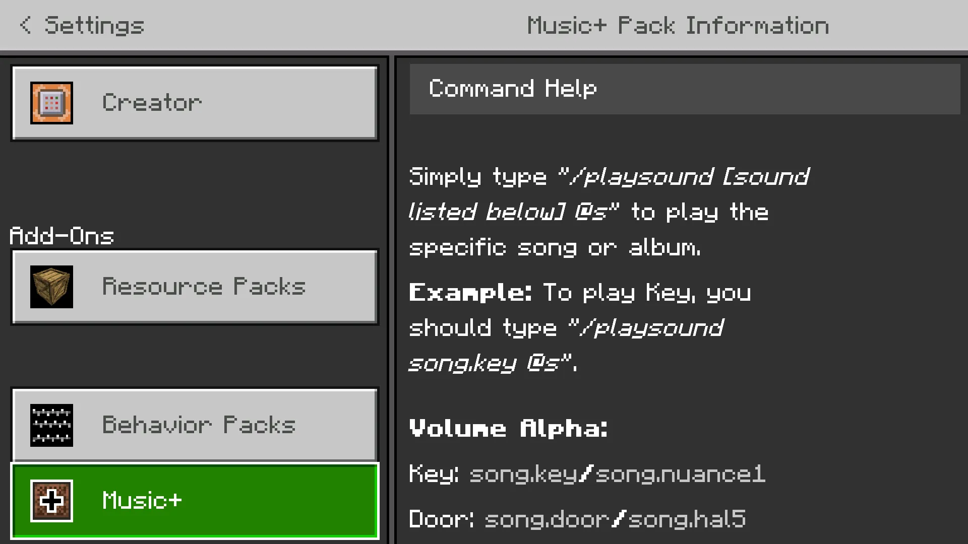 Команды из мода на музыку на Майнкрафт ПЕ