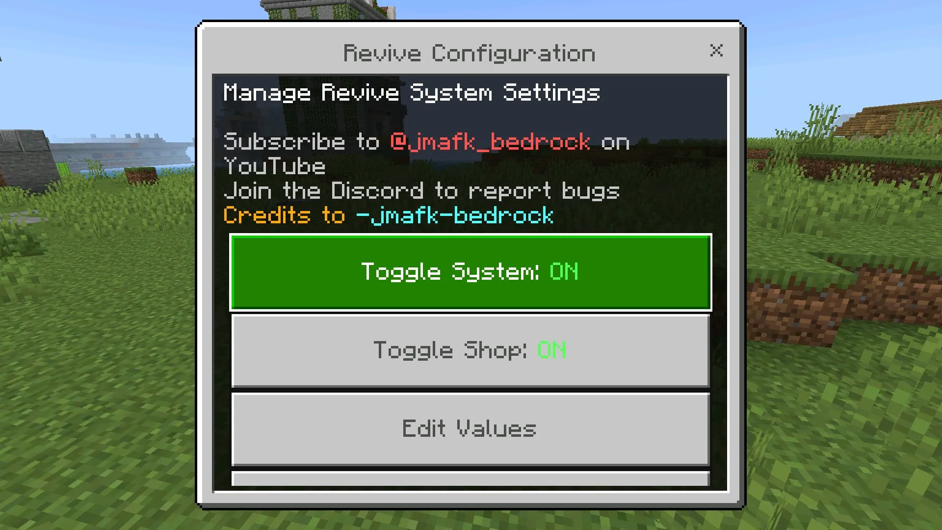 Настройки из мода на оживление игрока в Майнкрафт ПЕ