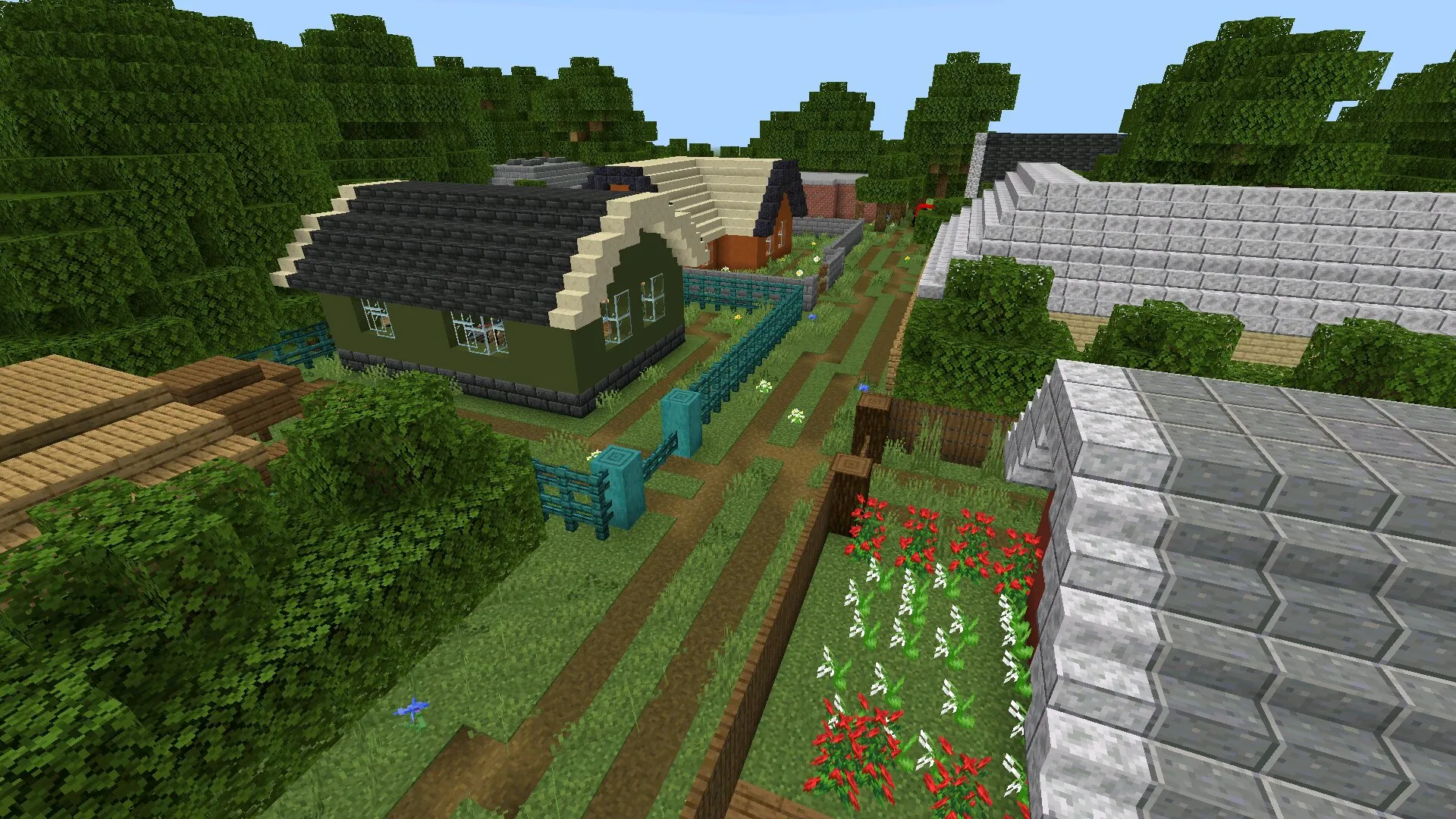 Поселок Ромашкино из карты русской деревни в Майнкрафт ПЕ