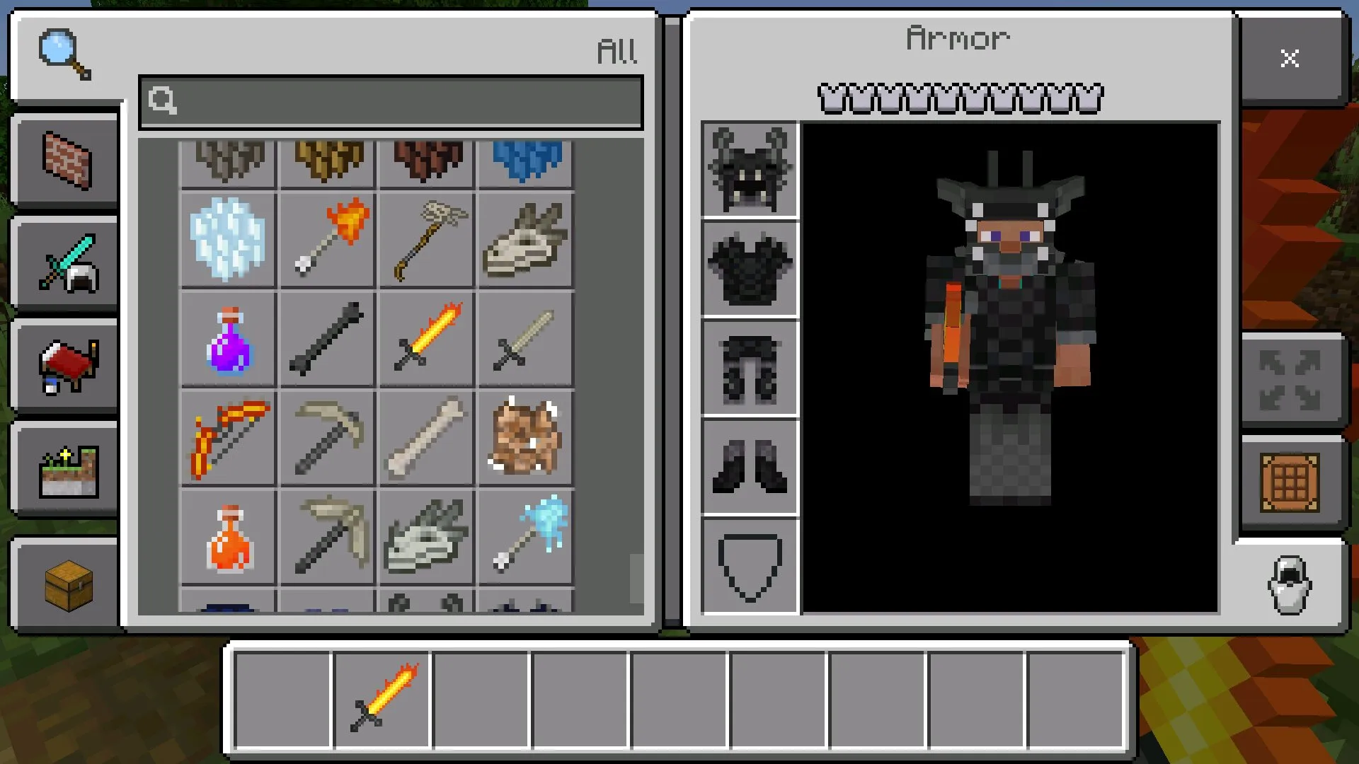 Инвентарь из мода на лед и пламя в Майнкрафт ПЕ