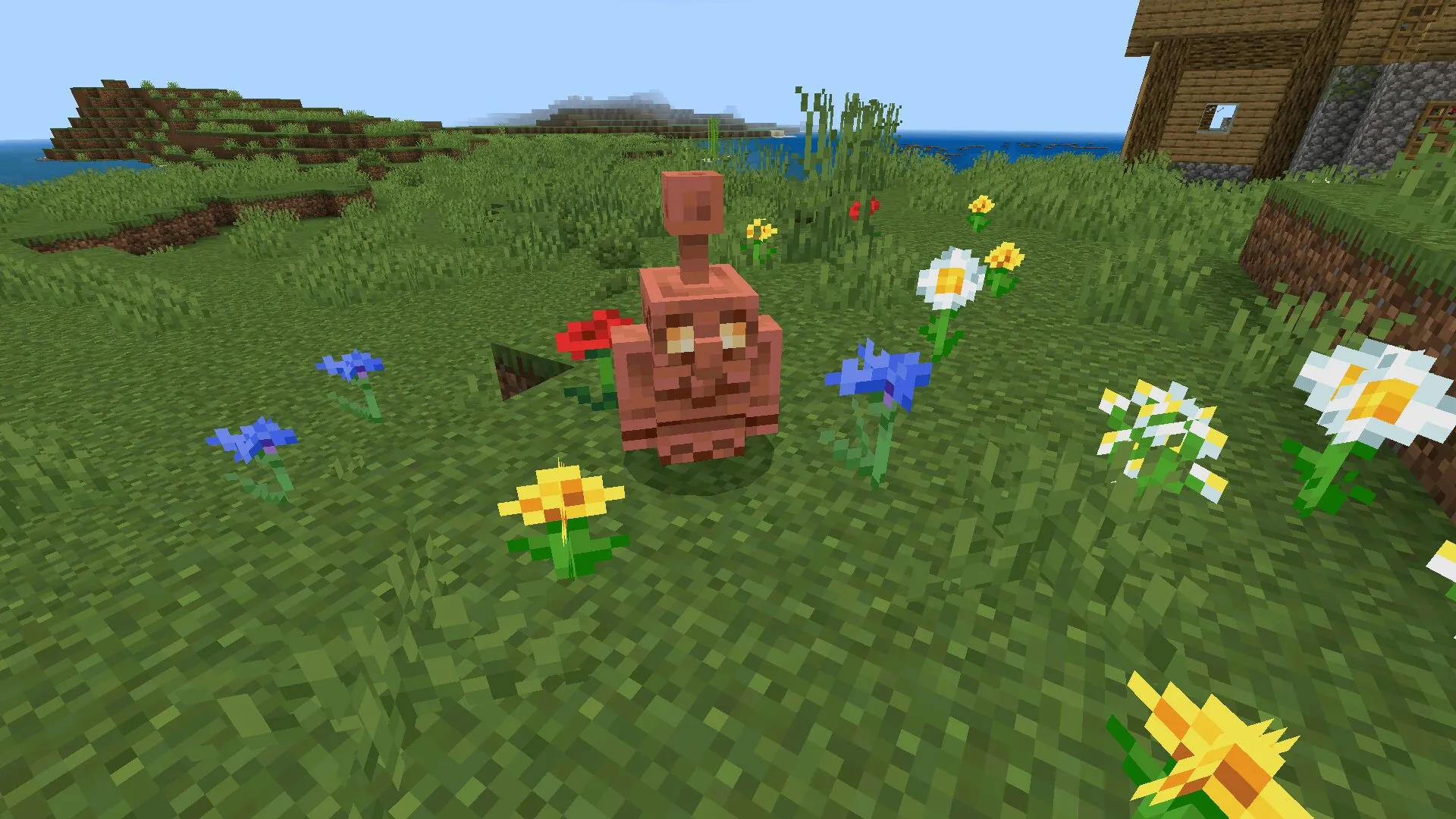 На полянке из мода на перемещение предметов в Майнкрафт ПЕ