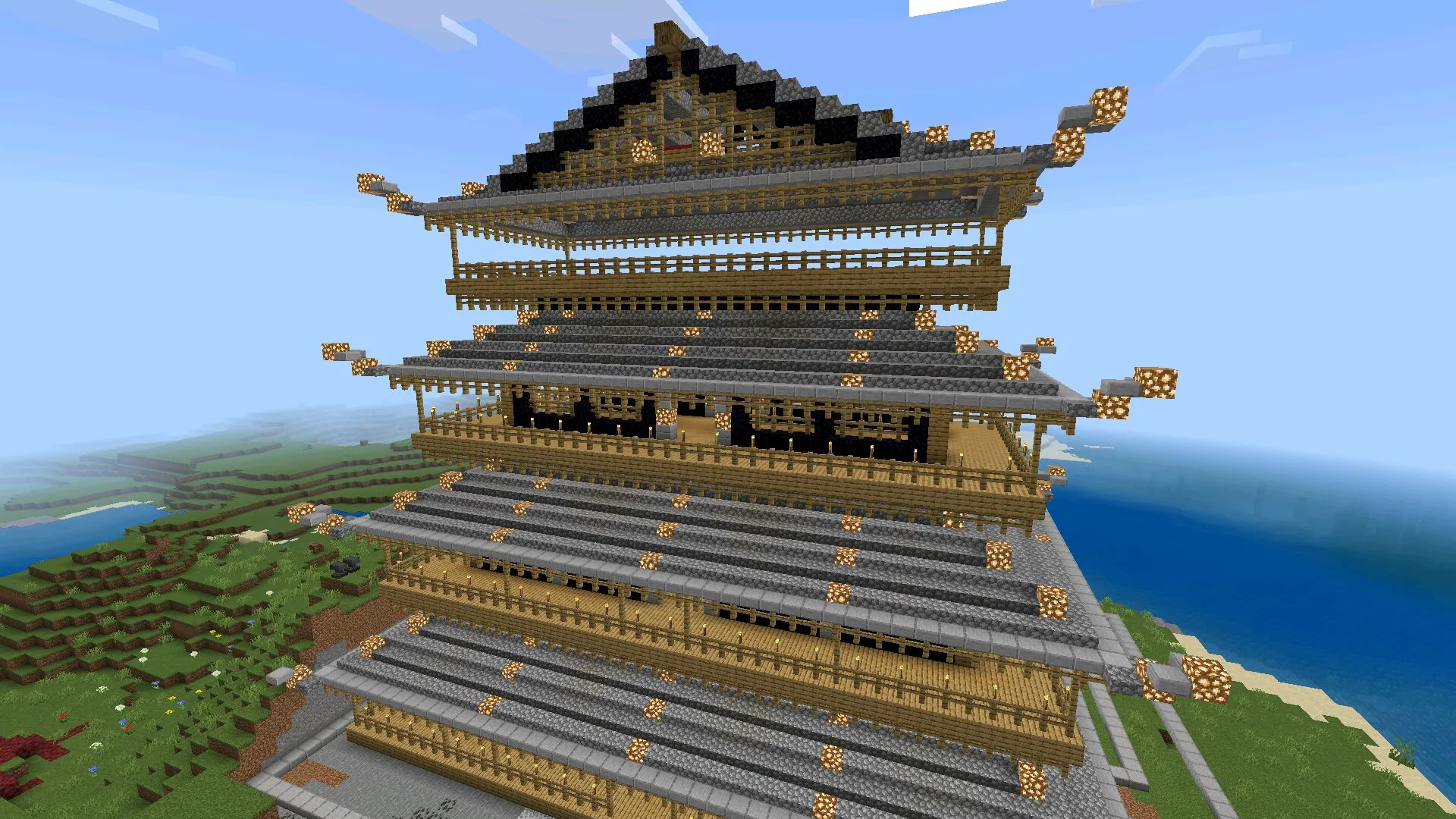 Пагода из мода на быстрое ставление блоков в Майнкрафт ПЕ