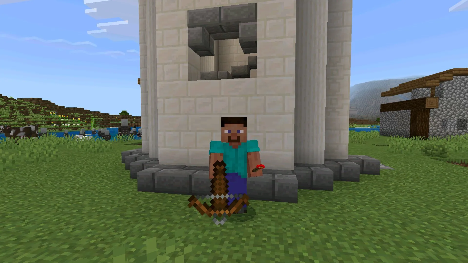 Арбалет из мода на предметы в левой руке в Майнкрафт ПЕ