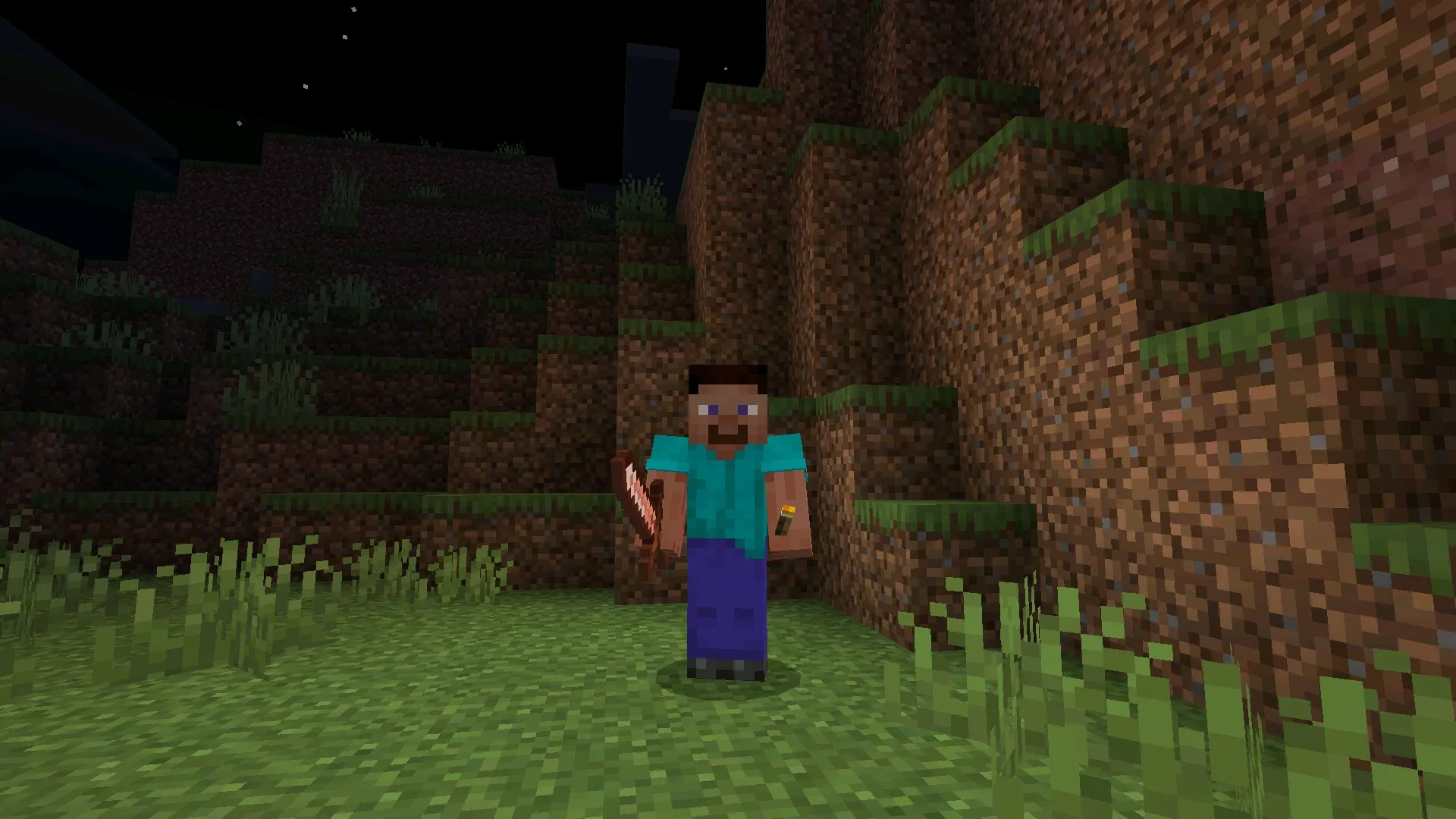 Факел из мода на предметы в левой руке в Майнкрафт ПЕ