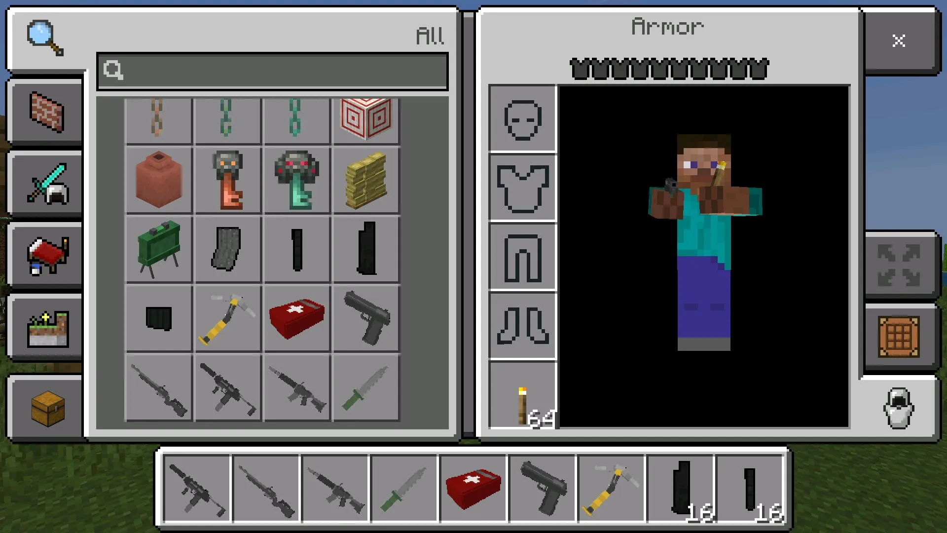 Инвентарь из мода на перестрелку в Майнкрафт ПЕ