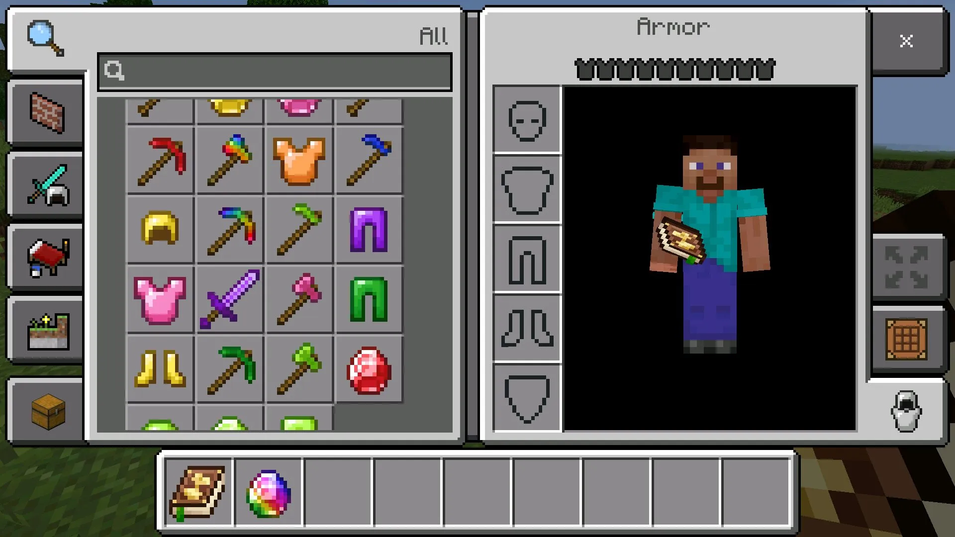 Инвентарь из мода на алмазы в Майнкрафт ПЕ