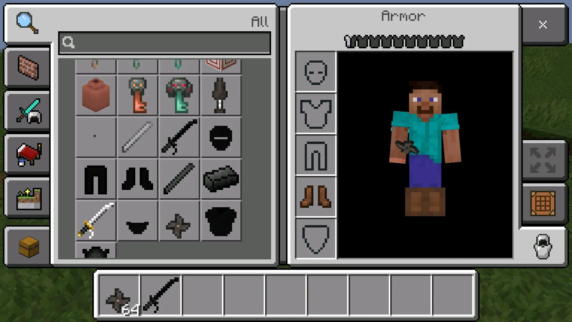 Инвентарь из мода на ниндзя в Майнкрафт ПЕ