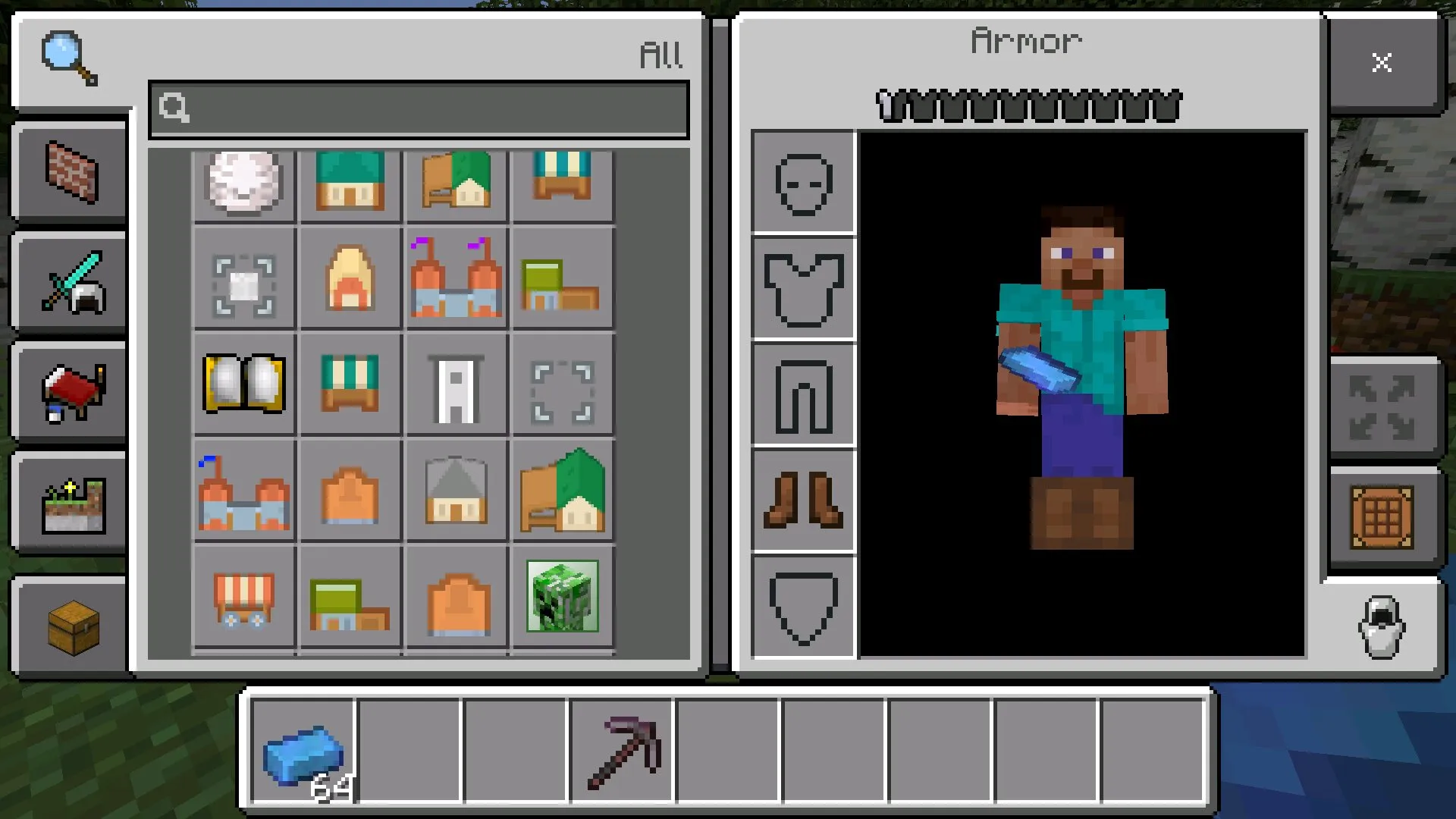 Инвентарь из мода на спавн построек в Майнкрафт ПЕ