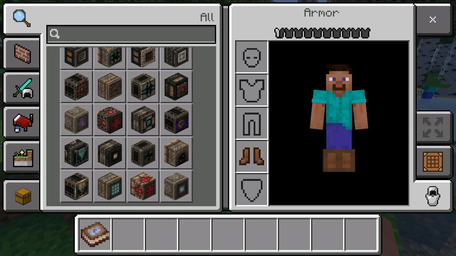 Инвентарь из мода на блоки ловушки в Майнкрафт ПЕ