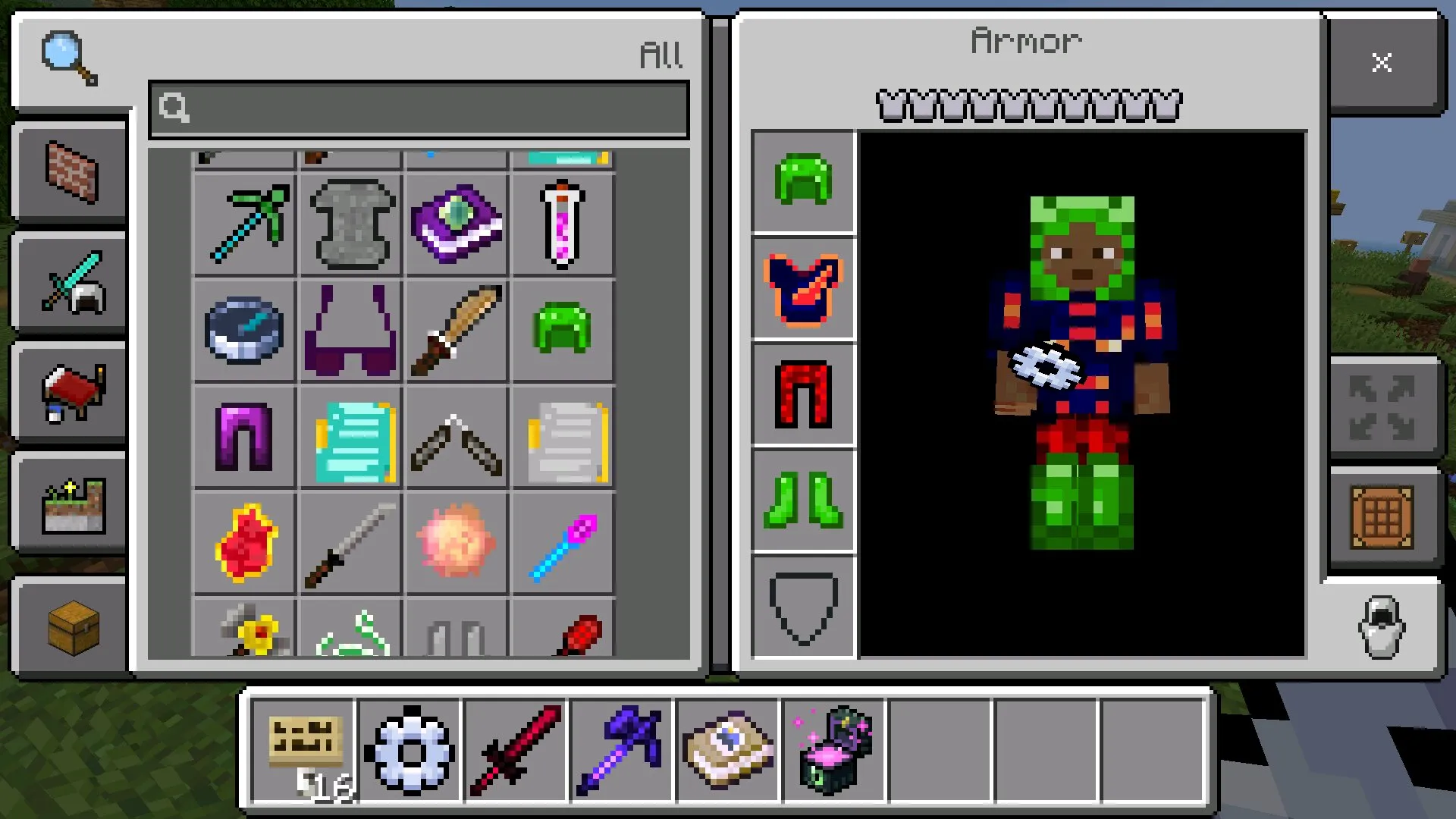 Инвентарь из сборок модов для серверов в Майнкрафт ПЕ