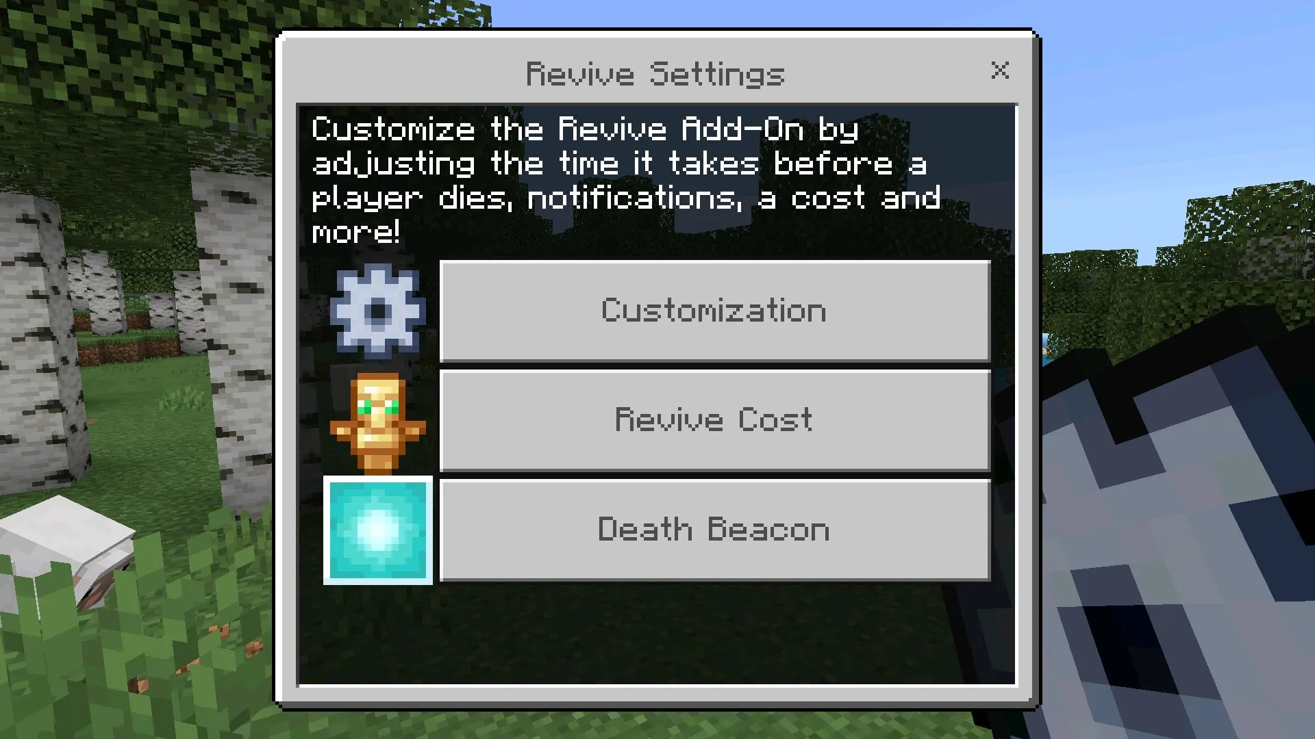 Меню из мода на воскрешение в Майнкрафт ПЕ