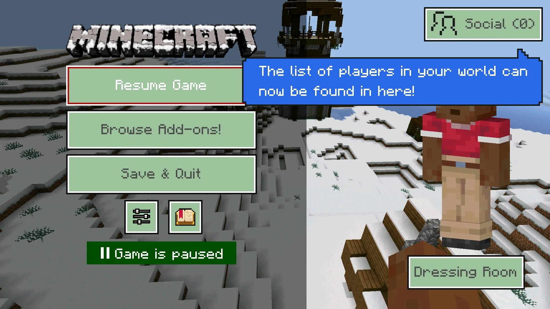 Меню из зимних текстур в Майнкрафт ПЕ