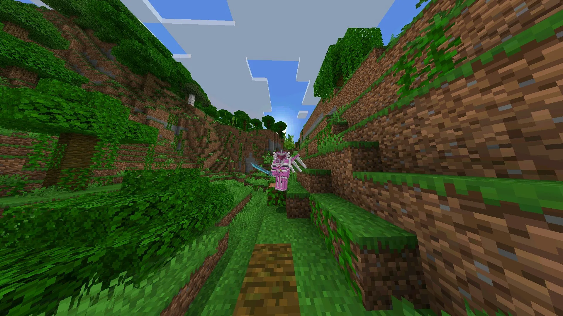 Розовый вариант из мода на костюм робота в Майнкрафт ПЕ