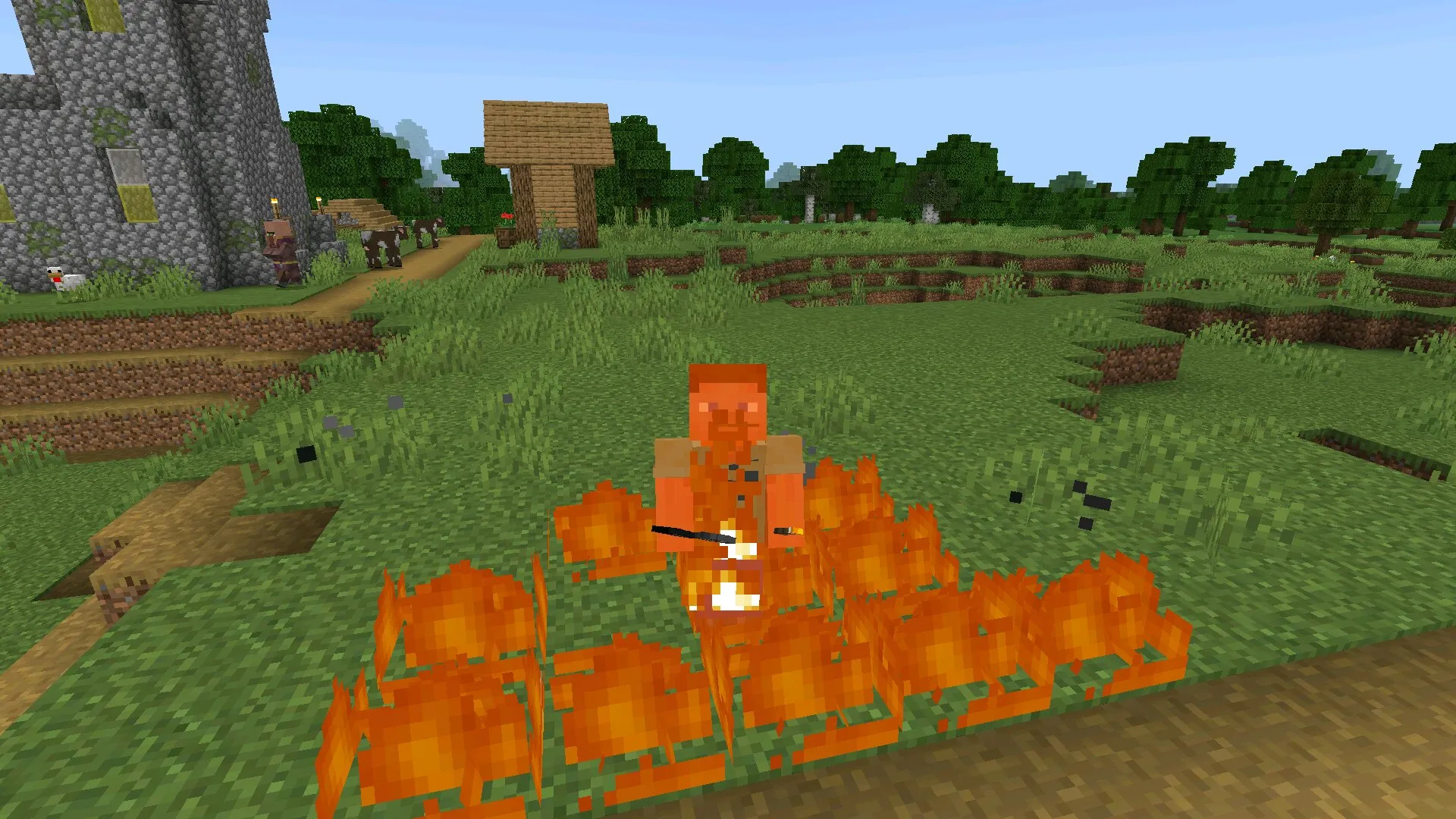 Стив из текстур пака на маленький огонь в Майнкрафт ПЕ