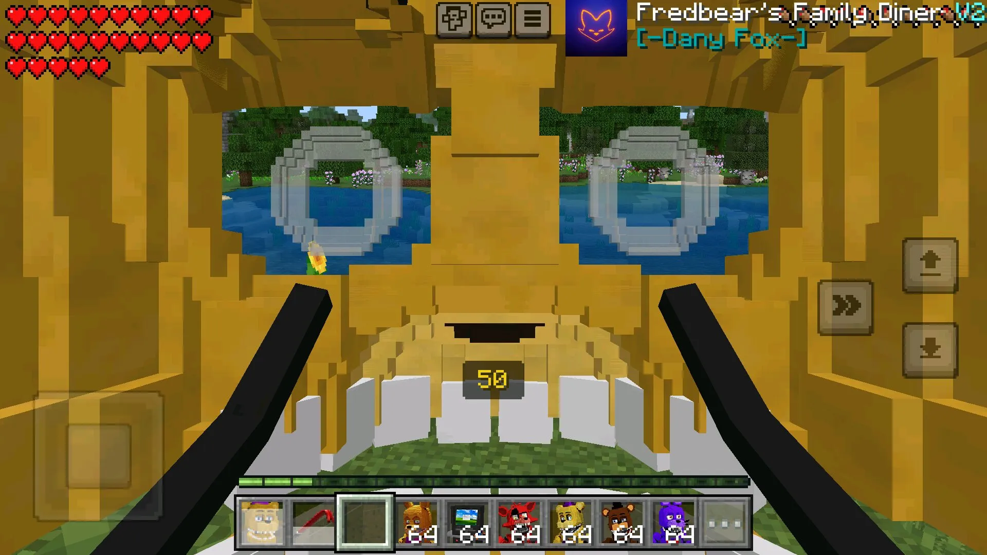Вид изнутри из мода на костюмы ФНАФ в Майнкрафт ПЕ