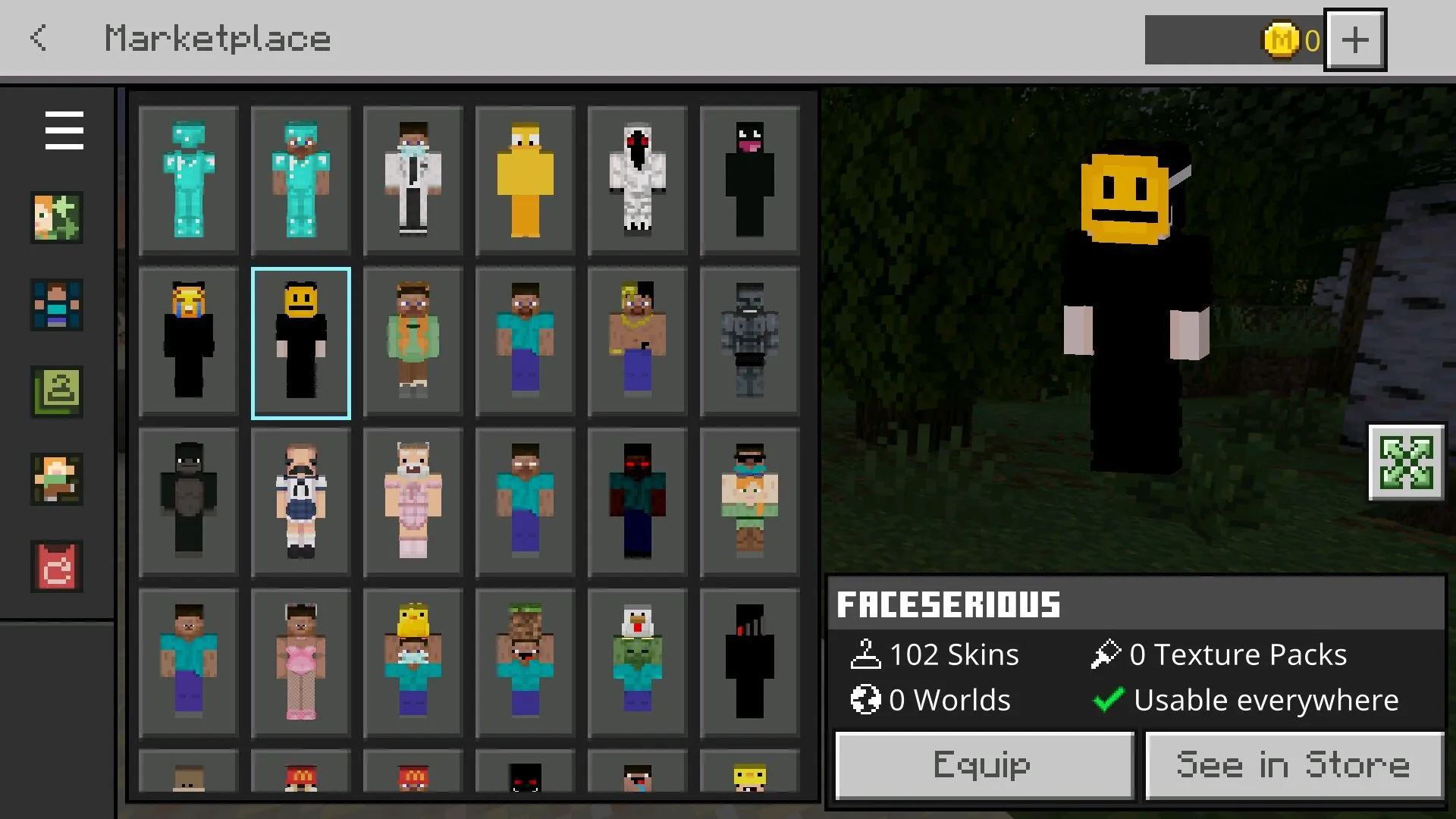 Выбор из мода на смену скина в Майнкрафт ПЕ