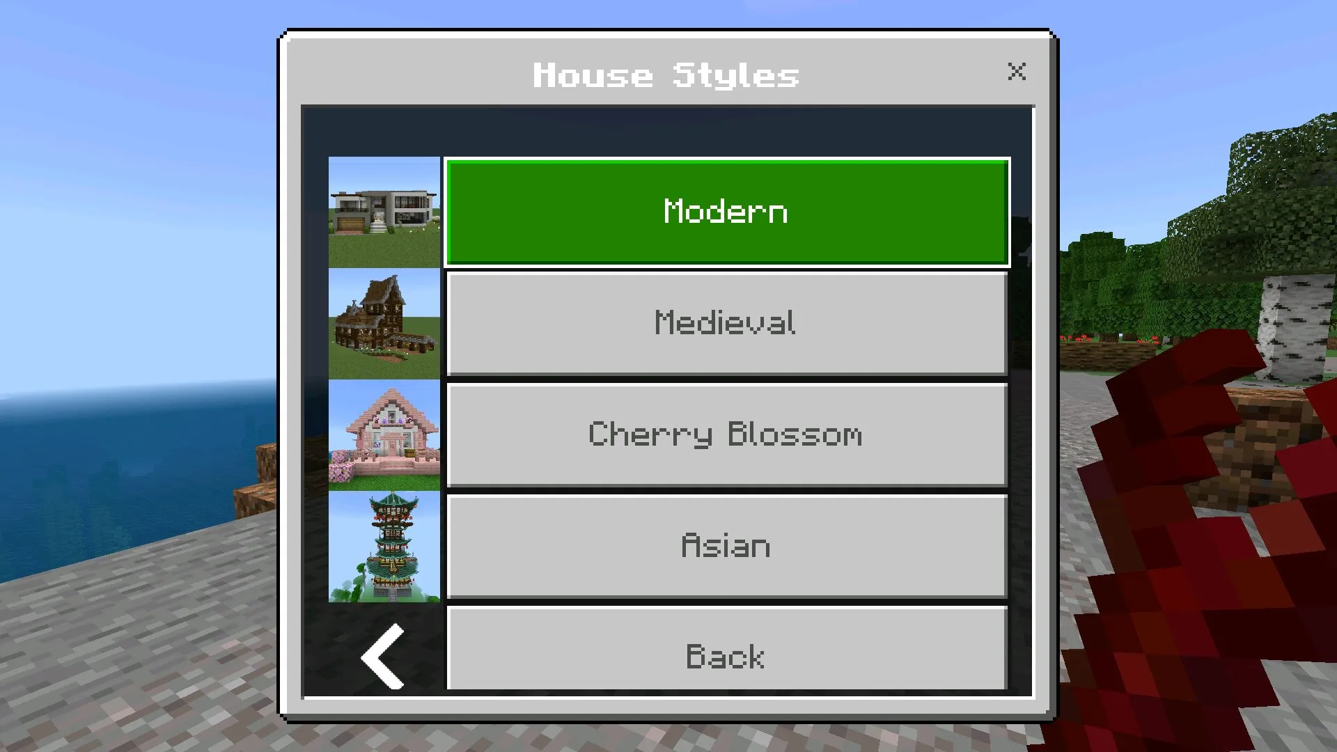 Выбор из мода на спавн построек в Майнкрафт ПЕ