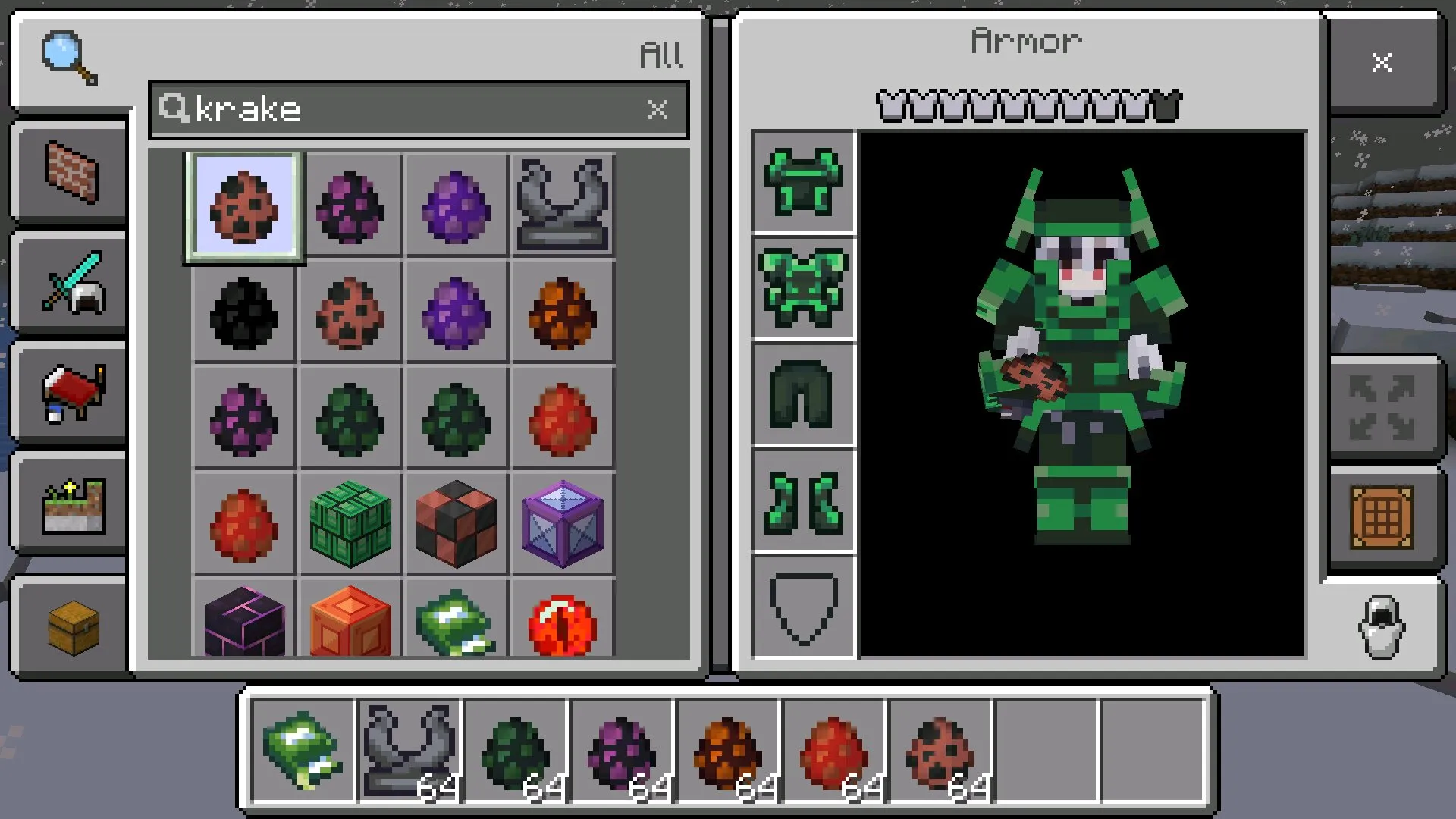 Инвентарь из мода на кракена в Майнкрафт ПЕ