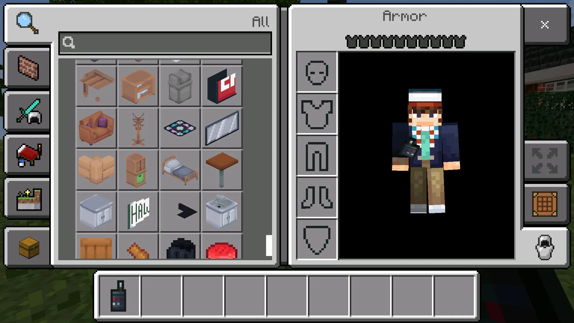 Инвентарь из мода на странные дела в Майнкрафт ПЕ