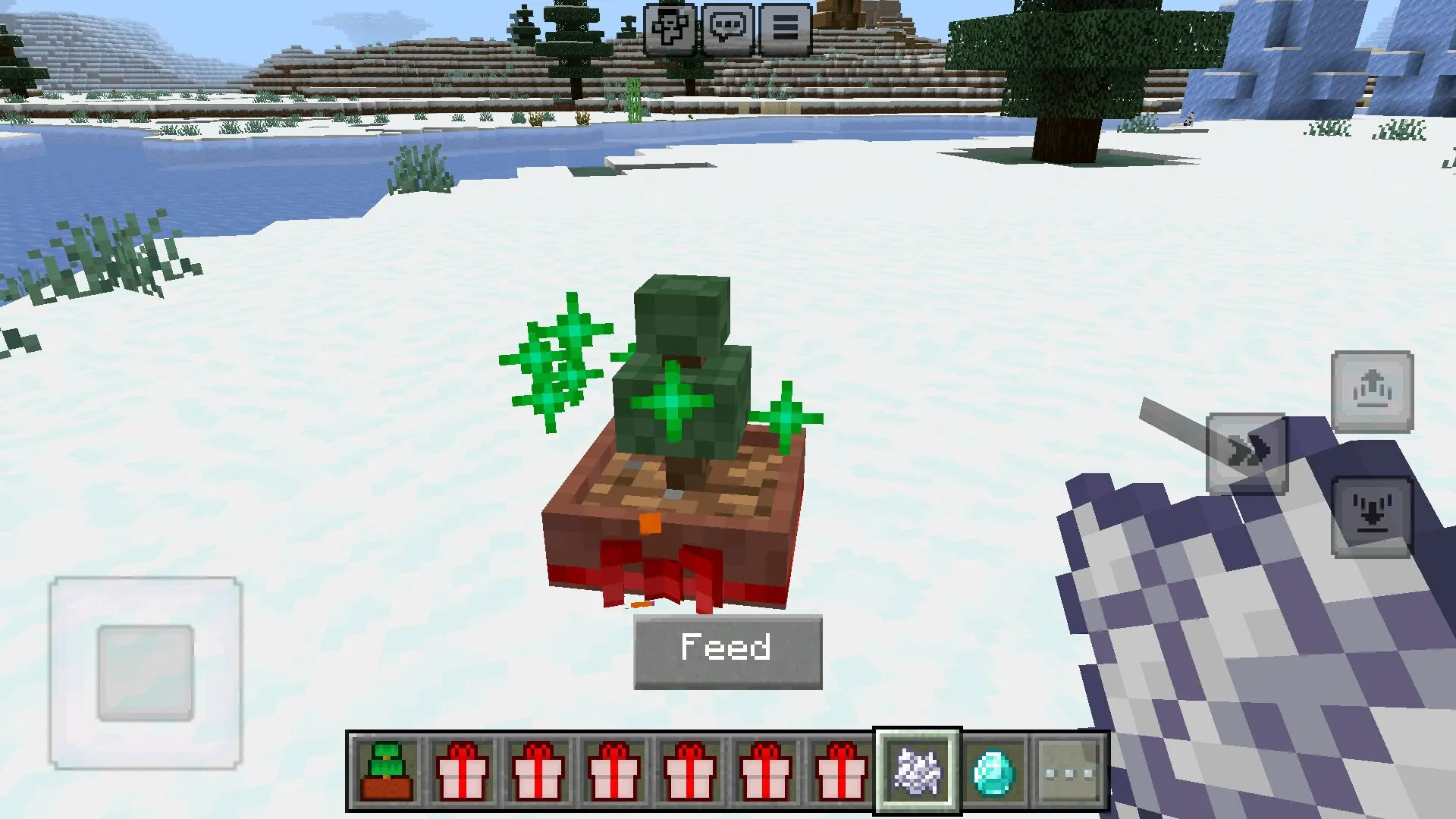 Кормление дерева из новогодних модов в Майнкрафт ПЕ