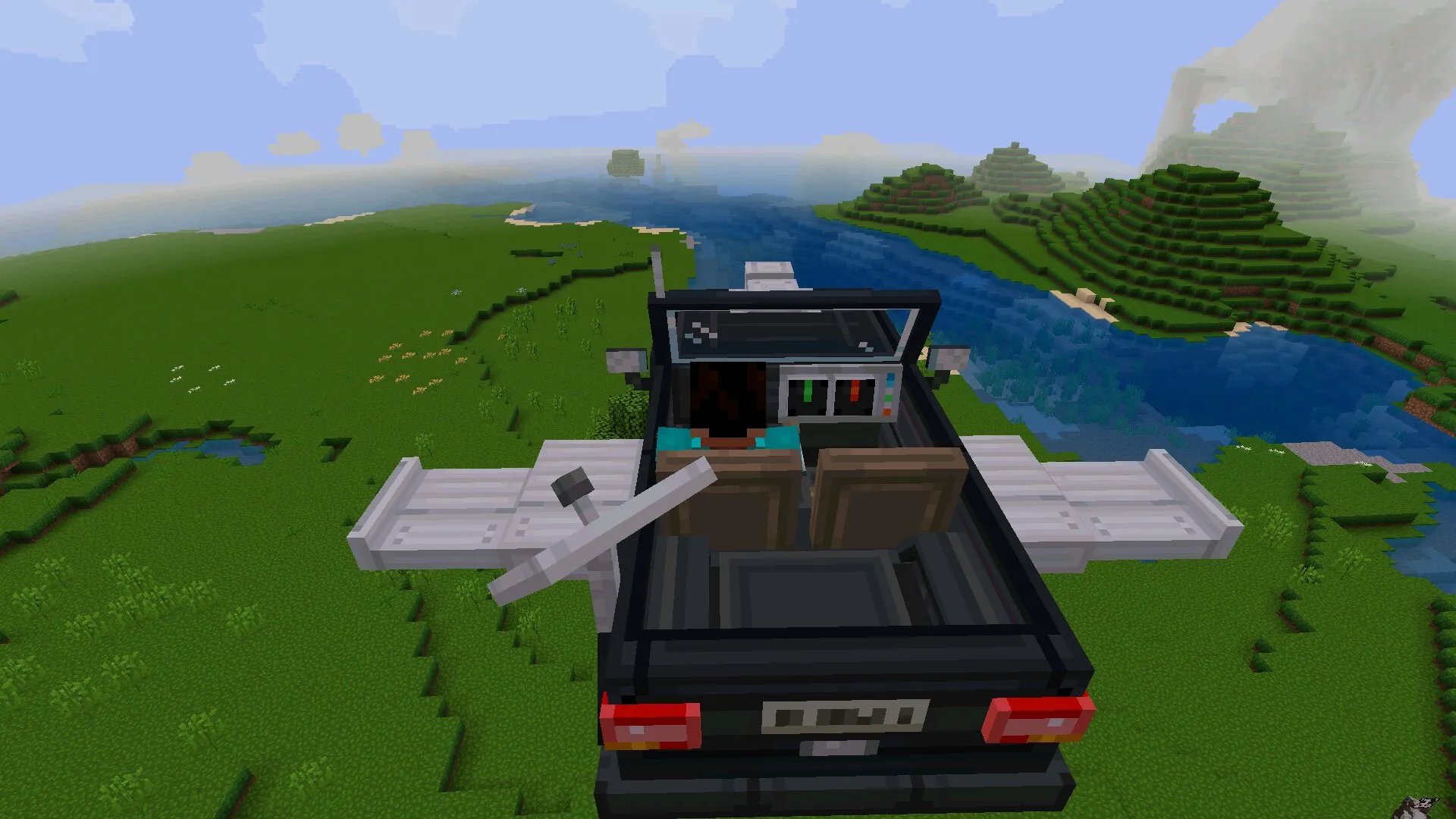 В воздухе из мода на летающие машины в Майнкрафт ПЕ