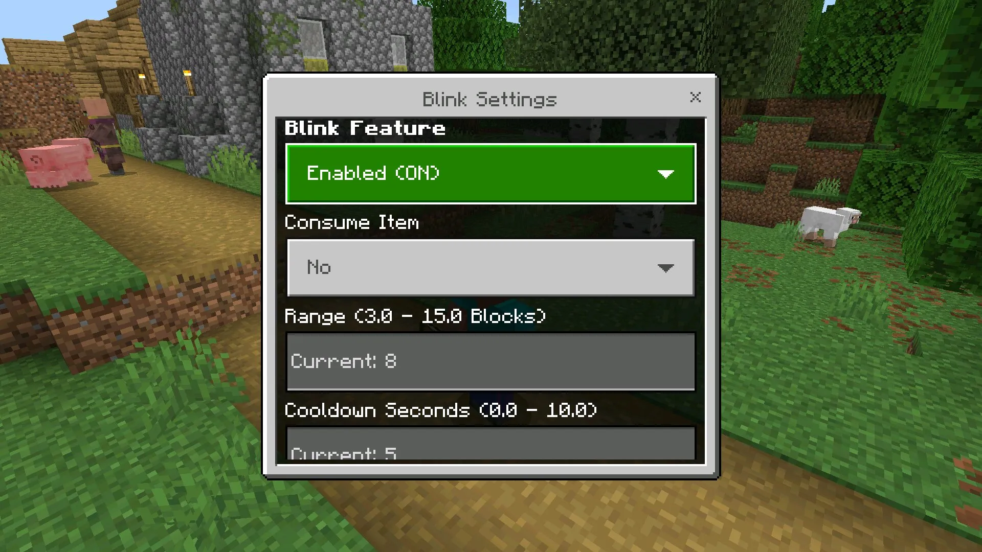 Опции из мода на Действия в Майнкрафт ПЕ