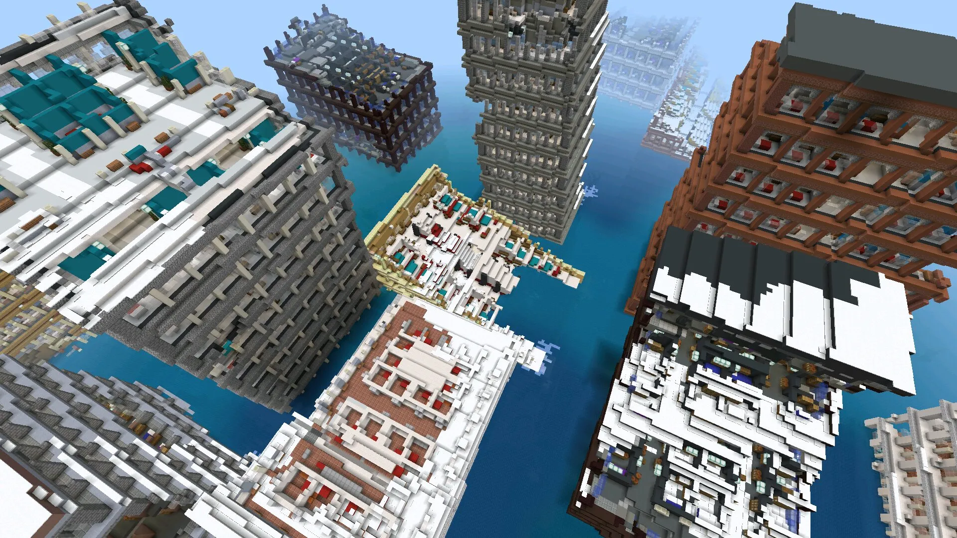 Вид сверху из карты Затопленный город для Майнкрафт ПЕ