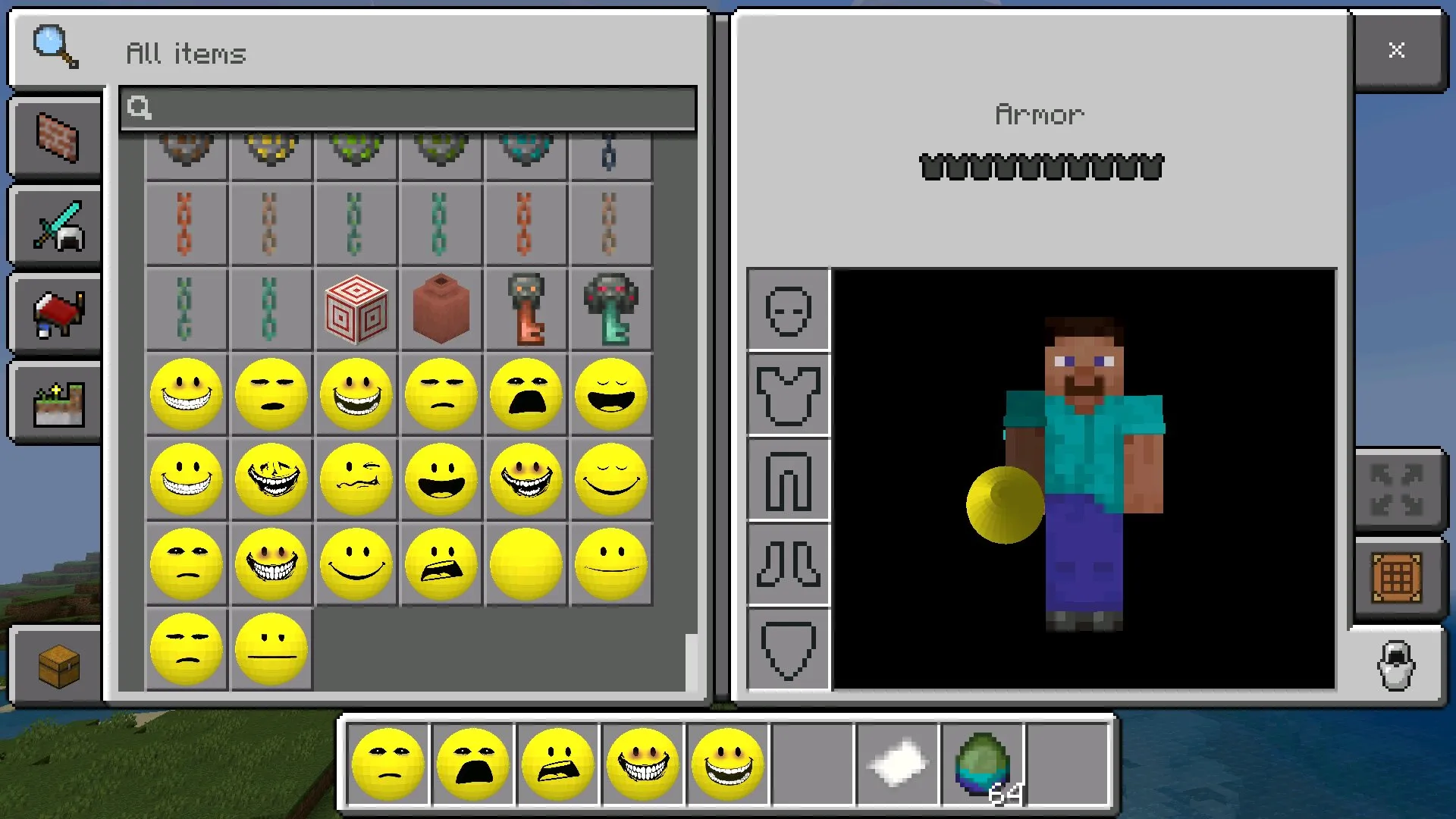 Инвентарь из мода Верити Хоррор для Minecraft PE