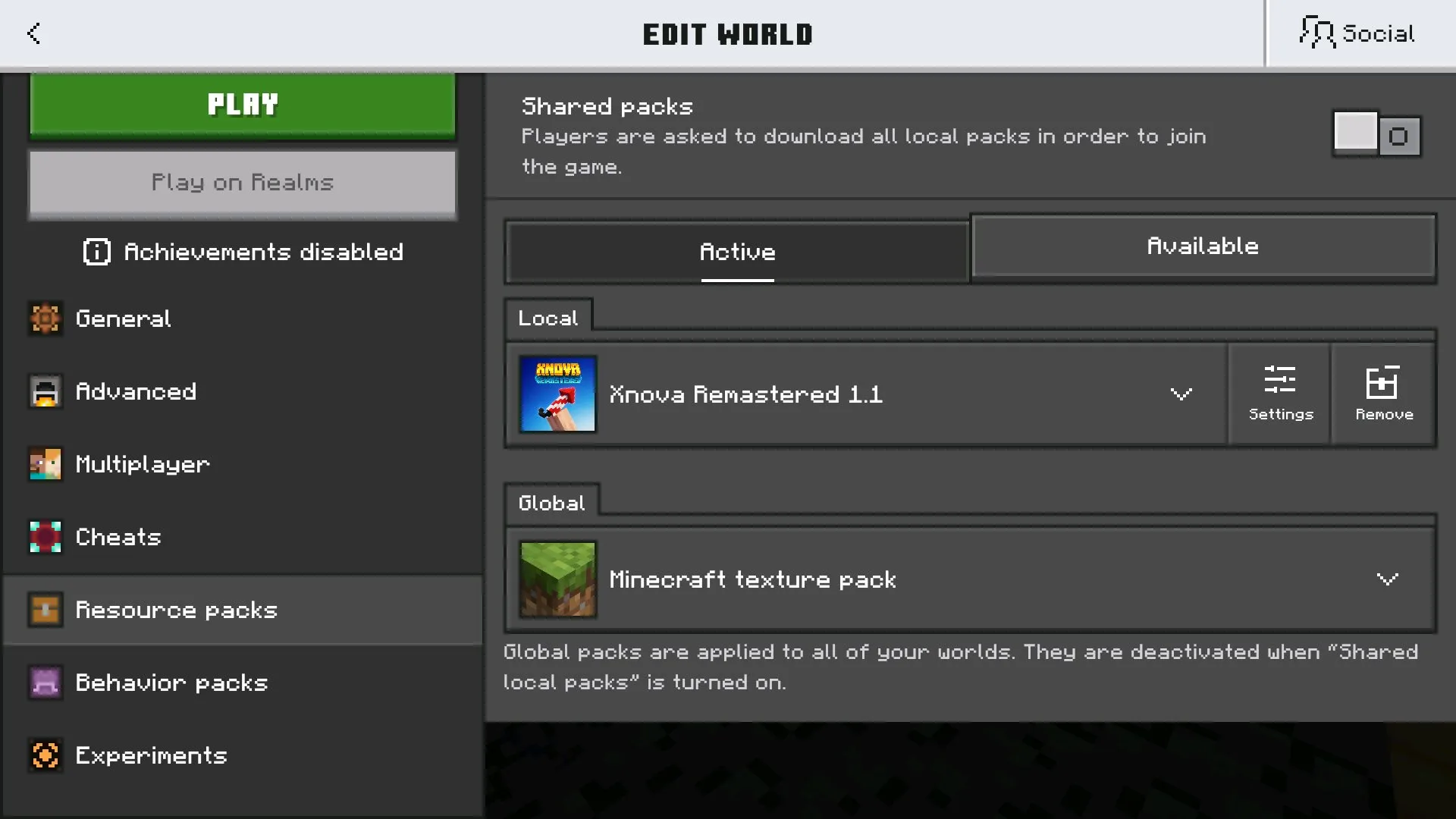 Меню из Текстур Xnova Remastered для Майнкрафт Бедрок