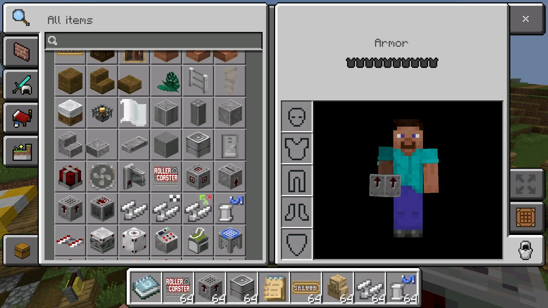 Инвентарь из Мода на Американские горки для Minecraft Bedrock