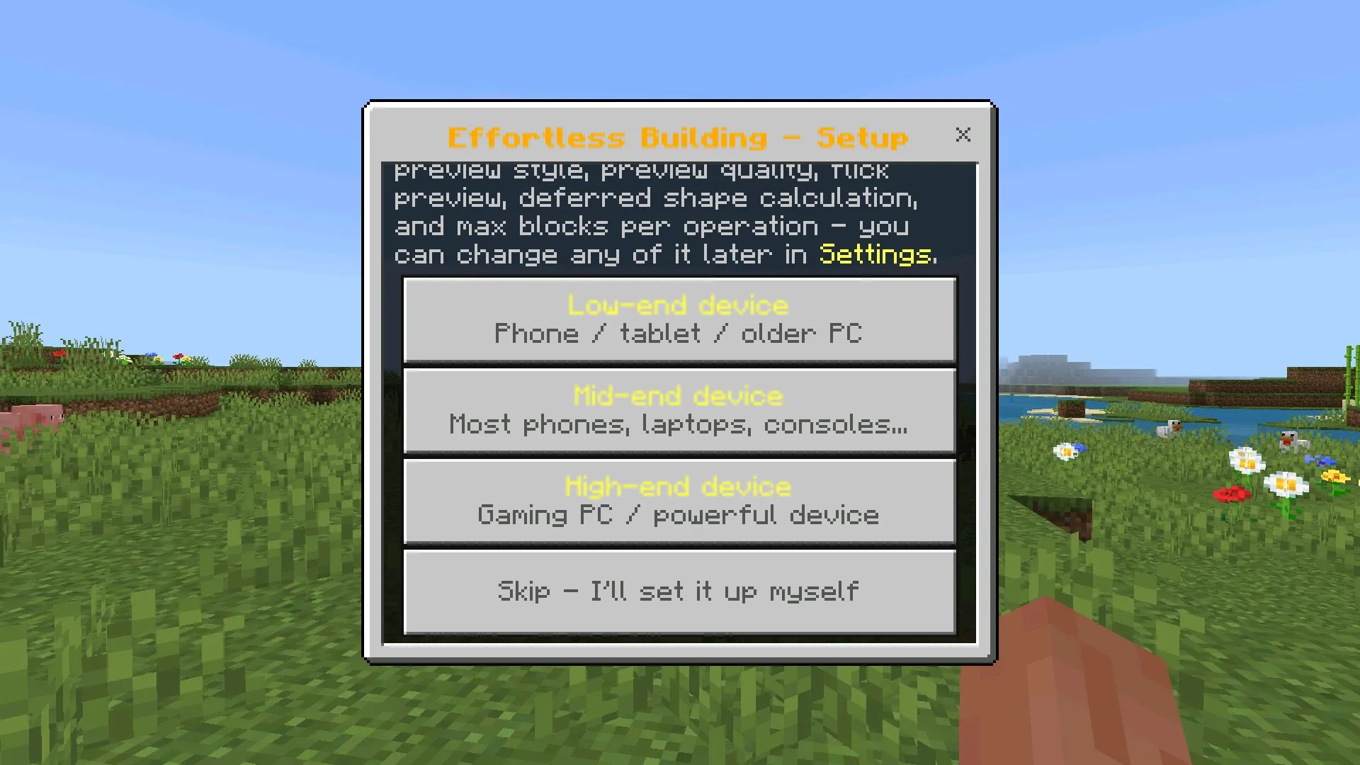 Сетап из Мода Effortless Building для Майнкрафт Бедрок