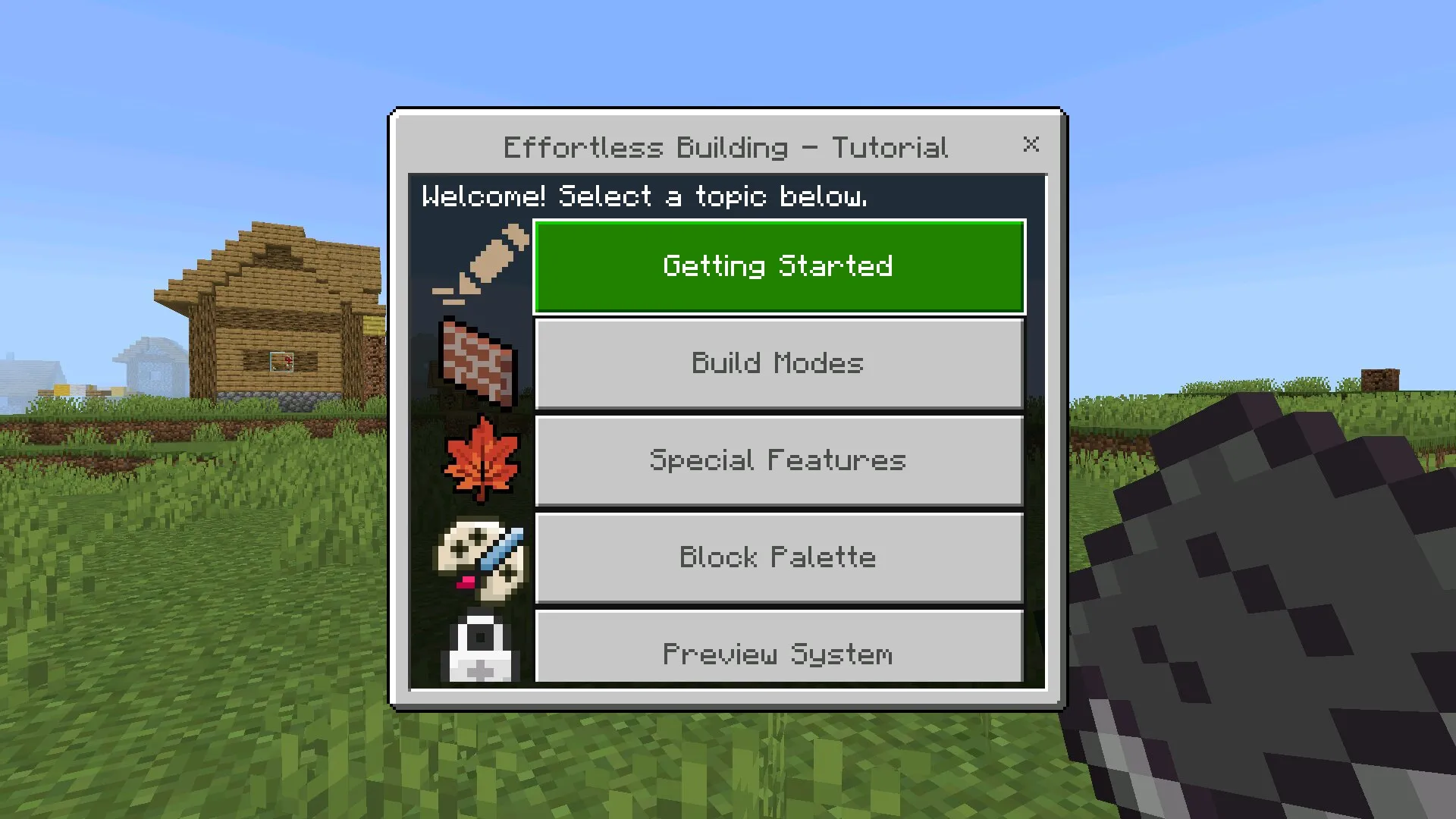 Туториал из Мода Effortless Building для Майнкрафт Бедрок